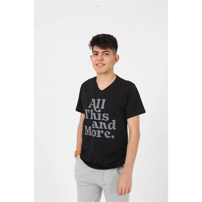 Moda Erkek Genç Garson Boy Kısa Kol Siyah Penye Şortlu Pijama Takımı