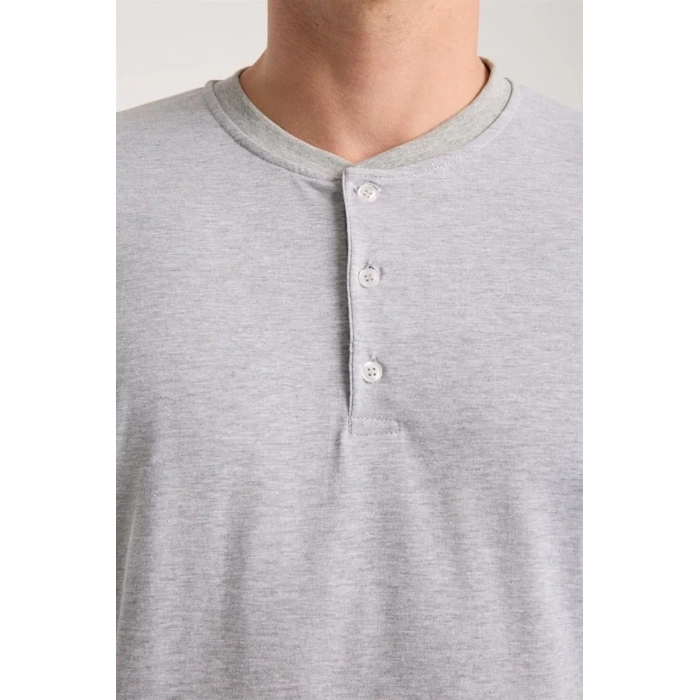 Moda Erkek Gri Düğmeli Yaka Kısa Kol Pijama Takımı