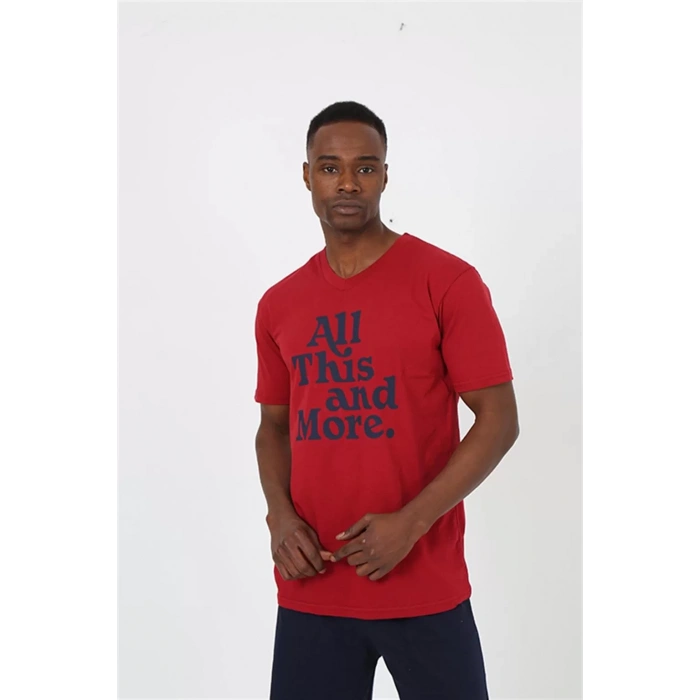 Moda Erkek Kısa Kol Bordo Penye Şortlu Pijama Takımı