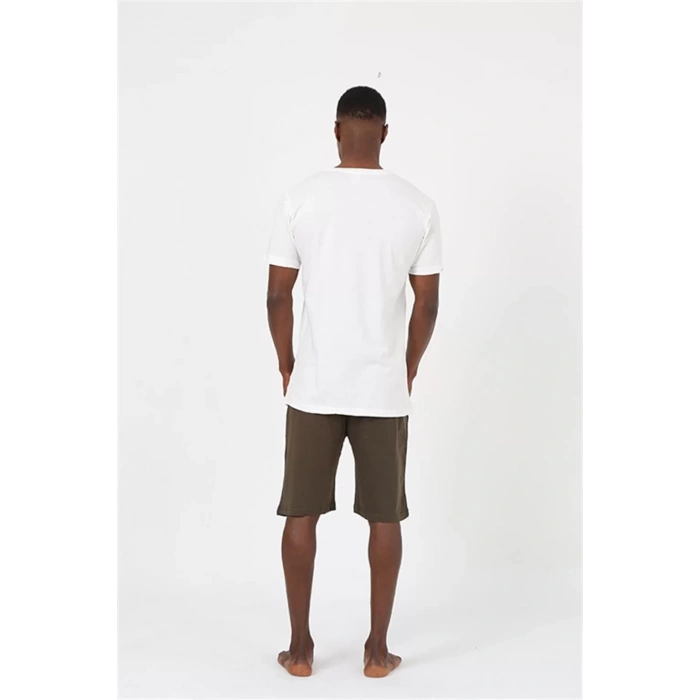 Moda Erkek Kısa Kol Ekru Penye Şortlu Pijama Takımı