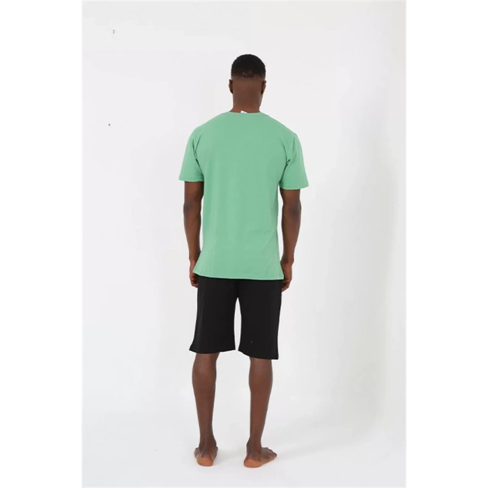 Moda Erkek Kısa Kol Fıstık Yeşili Penye Şortlu Pijama Takımı
