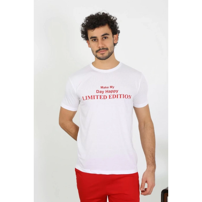 Moda Erkek Kısa Kol Penye Beyaz Pijama Takımı