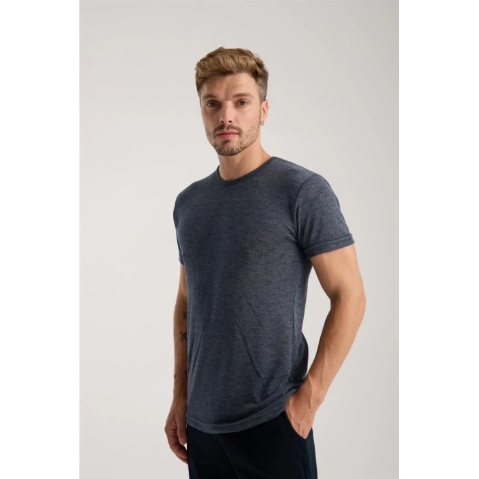 Moda Erkek Lacivert Sıfır Yaka Kısa Kol Şortlu Pijama Takımı