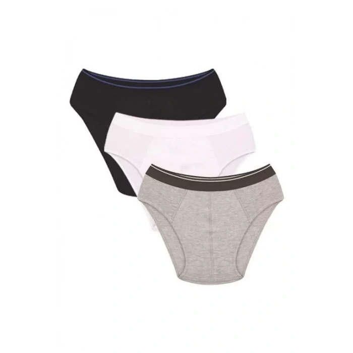 Moda Erkek Pamuk 3lü Laci Beyaz Gri Likralı Slip