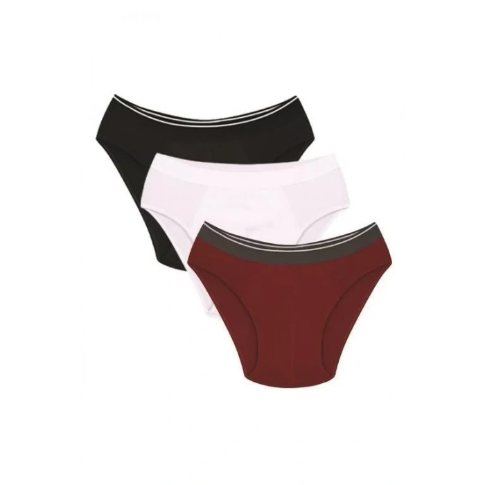 Moda Erkek Pamuk 3lü Siyah Beyaz Bordo Likralı Slip