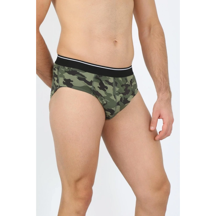 Moda Erkek Pamuk Desenli Likralı Slip Haki