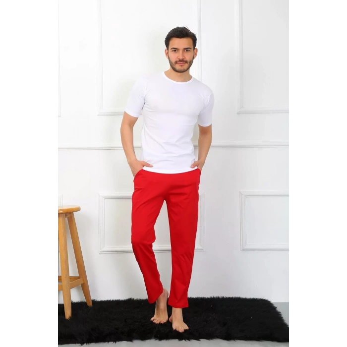 Moda Erkek Pamuk Kırmızı Tek Alt Pijama