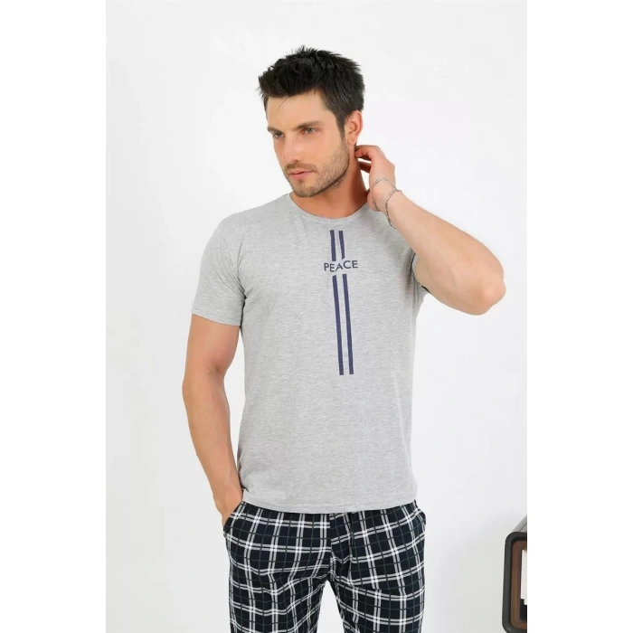 Moda Erkek Pamuk Kısa Kol Pijama Takım Gri