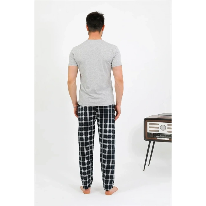 Moda Erkek Pamuk Kısa Kol Pijama Takım Gri