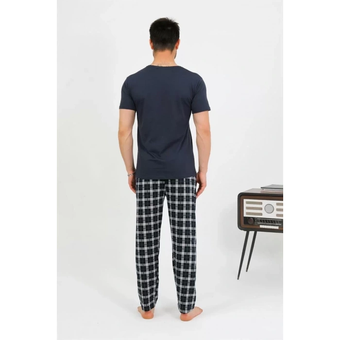 Moda Erkek Pamuk Kısa Kol Pijama Takım Lacivert