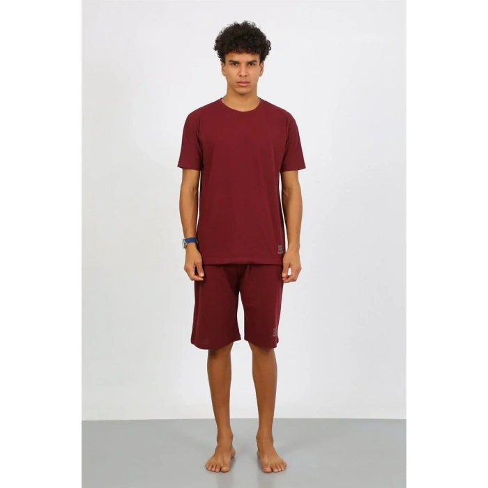 Moda Erkek Pamuk Lakost Alt Üst Kaprili Pijama Takım Bordo