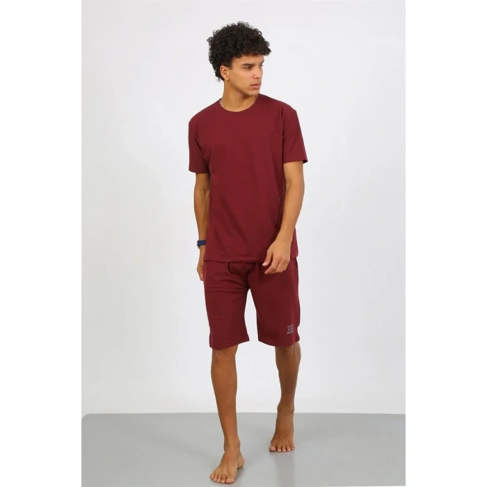 Moda Erkek Pamuk Lakost Alt Üst Kaprili Pijama Takım Bordo