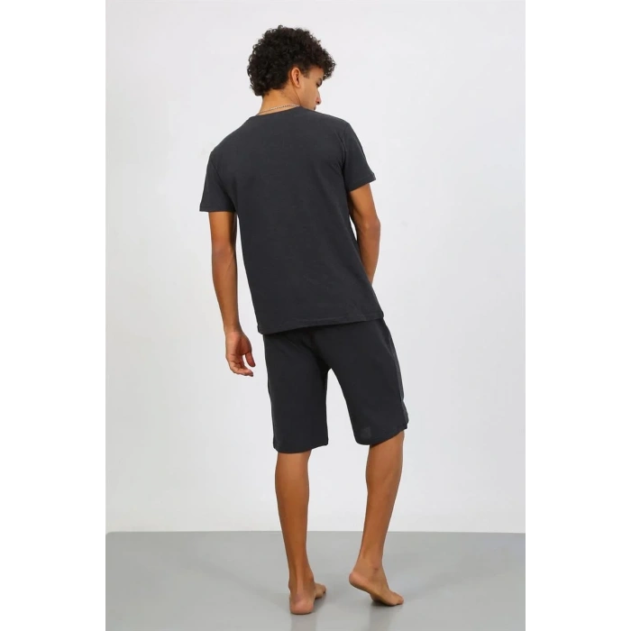 Moda Erkek Pamuk Lakost Alt Üst Kaprili Pijama Takım Füme