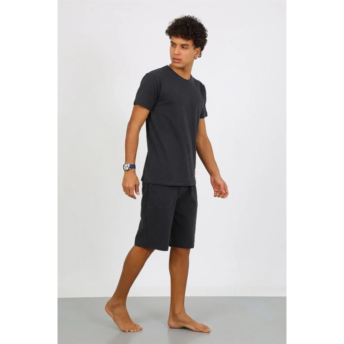 Moda Erkek Pamuk Lakost Alt Üst Kaprili Pijama Takım Füme