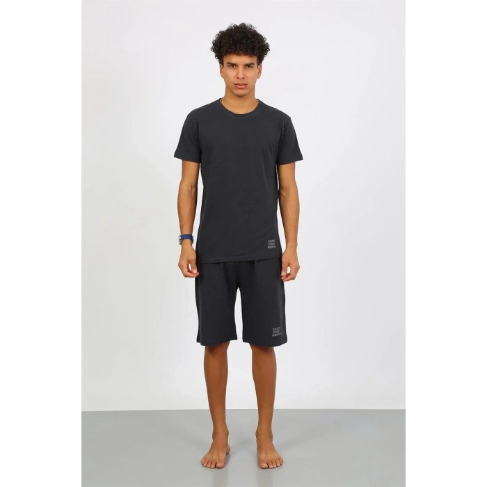 Moda Erkek Pamuk Lakost Alt Üst Kaprili Pijama Takım Füme