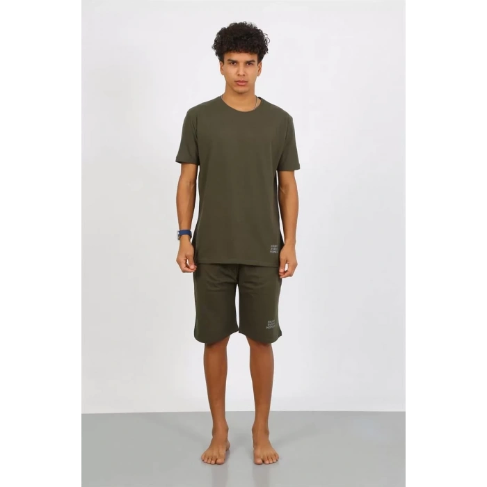 Moda Erkek Pamuk Lakost Alt Üst Kaprili Pijama Takım Haki