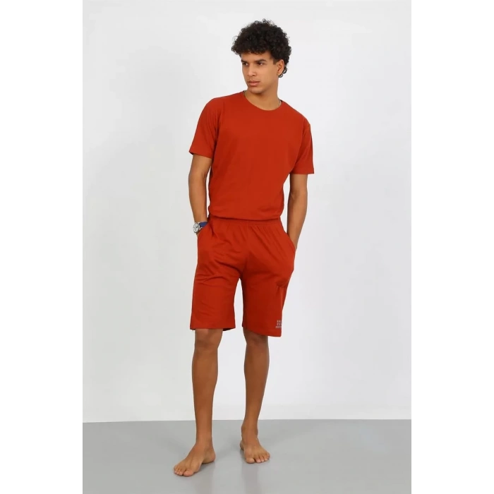 Moda Erkek Pamuk Lakost Alt Üst Kaprili Pijama Takım Kremit