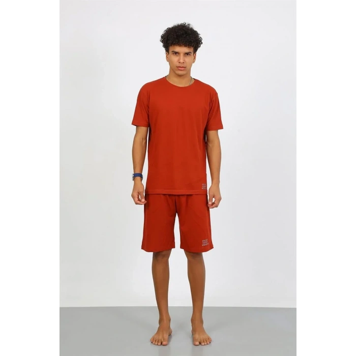 Moda Erkek Pamuk Lakost Alt Üst Kaprili Pijama Takım Kremit