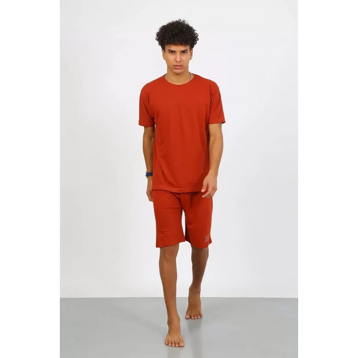 Moda Erkek Pamuk Lakost Alt Üst Kaprili Pijama Takım Kremit