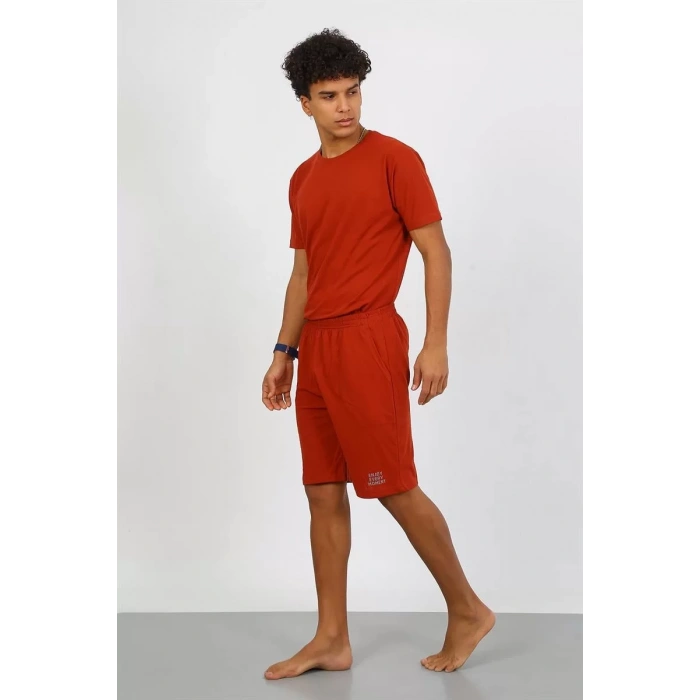 Moda Erkek Pamuk Lakost Alt Üst Kaprili Pijama Takım Kremit