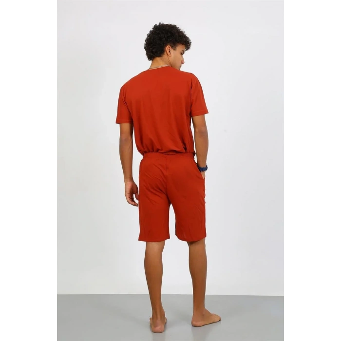 Moda Erkek Pamuk Lakost Alt Üst Kaprili Pijama Takım Kremit