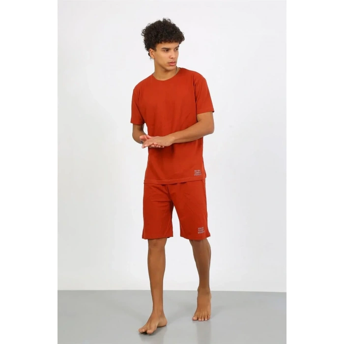 Moda Erkek Pamuk Lakost Alt Üst Kaprili Pijama Takım Kremit