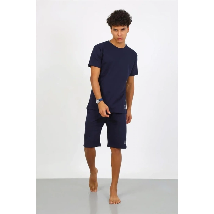 Moda Erkek Pamuk Lakost Alt Üst Kaprili Pijama Takım Lacivert