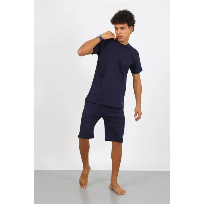 Moda Erkek Pamuk Lakost Alt Üst Kaprili Pijama Takım Lacivert