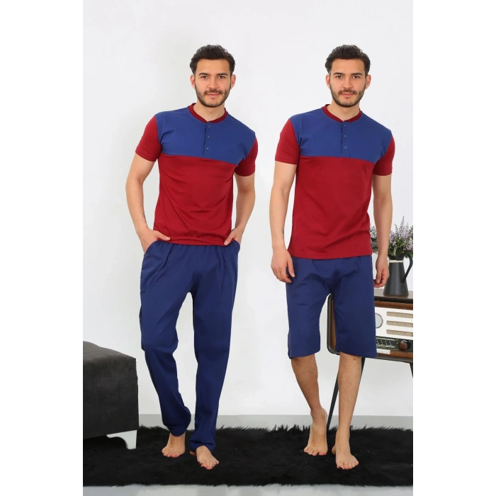 Moda Erkek Penye 3lü Parlamentmavi Parçalı Pijama Takımı