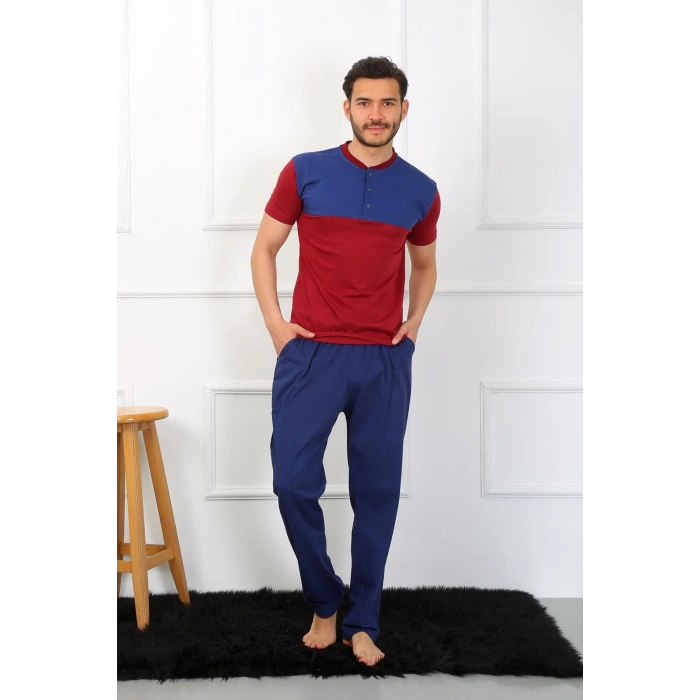 Moda Erkek Penye 3lü Parlamentmavi Parçalı Pijama Takımı