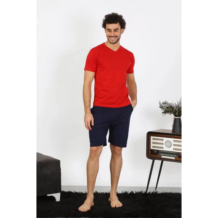 Moda Erkek Penye Kırmızı 3lü Pijama Takımı