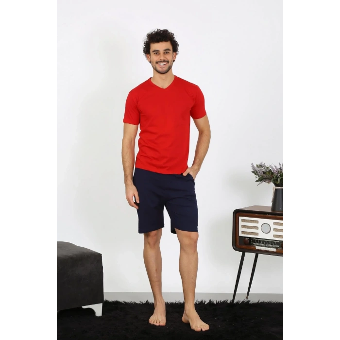 Moda Erkek Penye Kırmızı 3lü Pijama Takımı