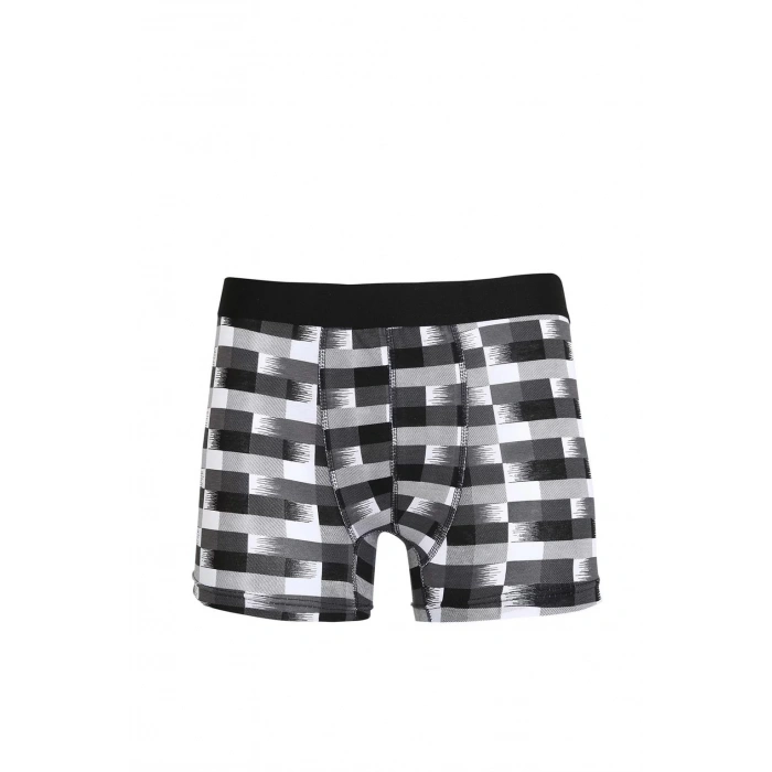 Moda Erkek Penye Likralı Desenli Boxer Füme