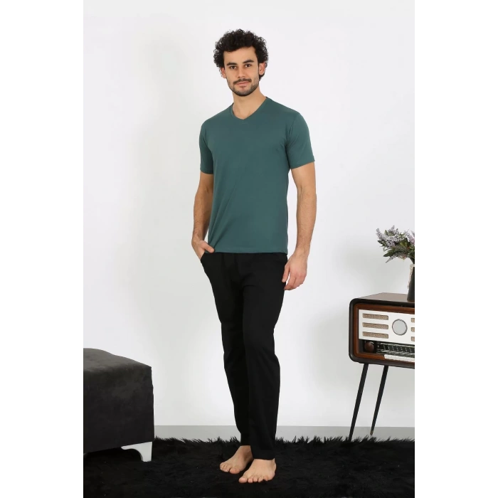 Moda Erkek Penye Petrol Rengi 3lü Pijama Takımı