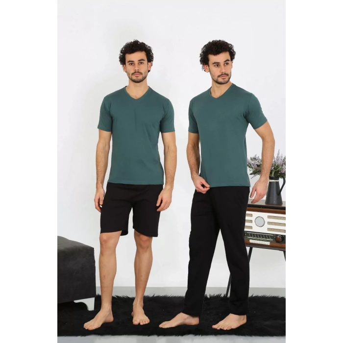 Moda Erkek Penye Petrol Rengi 3lü Pijama Takımı