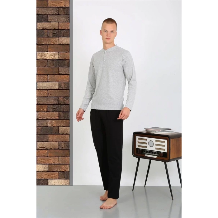 Moda Erkek Penye Uzun Kol Pijama Takımı GRİ