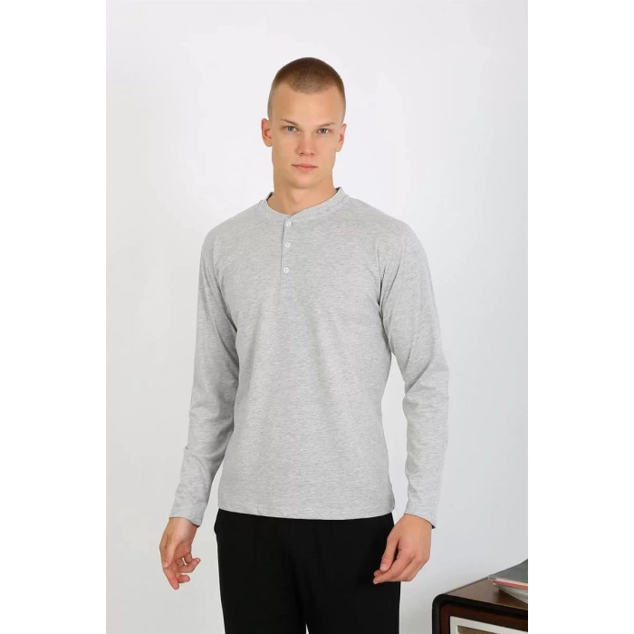 Moda Erkek Penye Uzun Kol Pijama Takımı GRİ