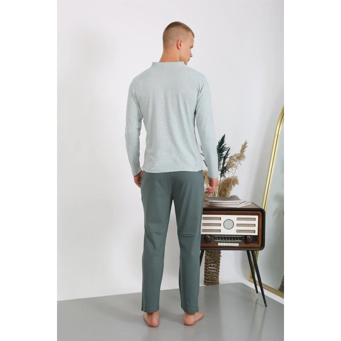 Moda Erkek Penye Uzun Kol Pijama Takımı Su Yeşili