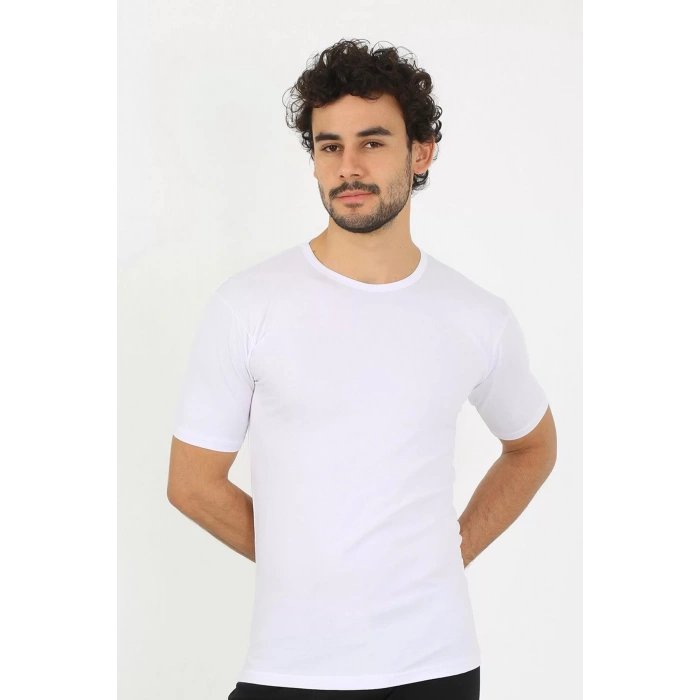 Moda Erkek Sıfır Yaka Likralı Beyaz T-Shirt