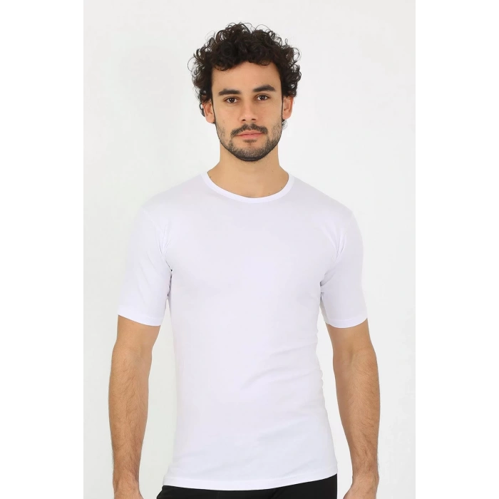 Moda Erkek Sıfır Yaka Likralı Beyaz T-Shirt