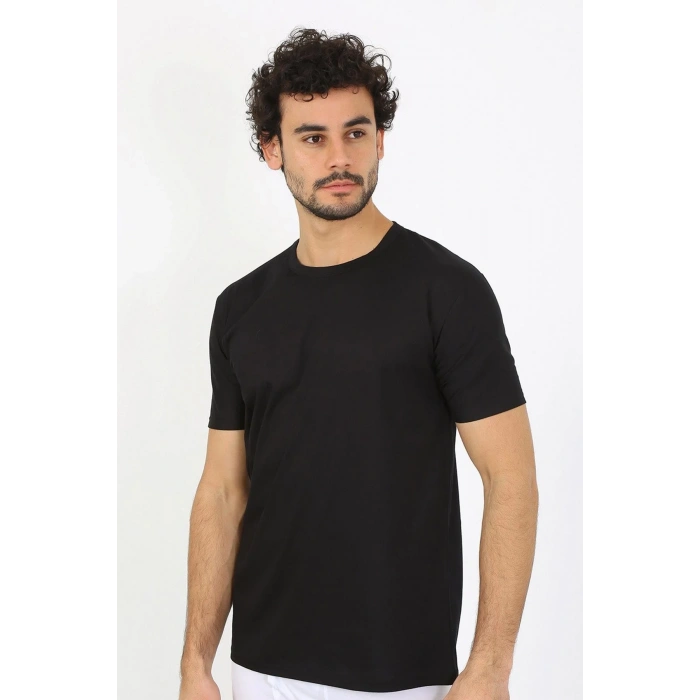 Moda Erkek Sıfır Yaka Siyah Penye Atlet