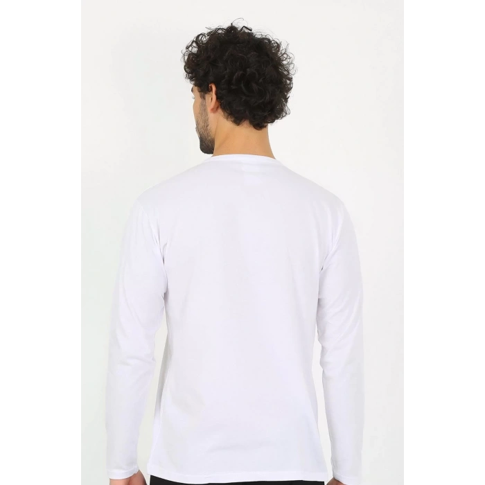Moda Erkek Sıfır Yaka Uzun Kol Beyaz Fanila