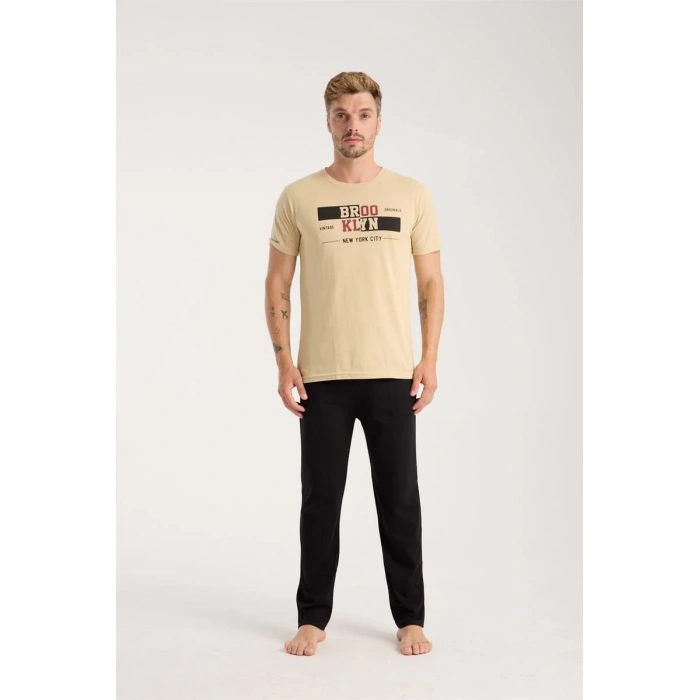 Moda Erkek Ten Rengi Kısa Kol Pijama Takımı