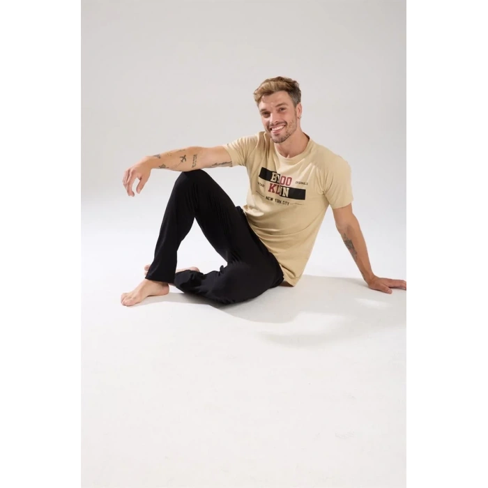 Moda Erkek Ten Rengi Kısa Kol Pijama Takımı