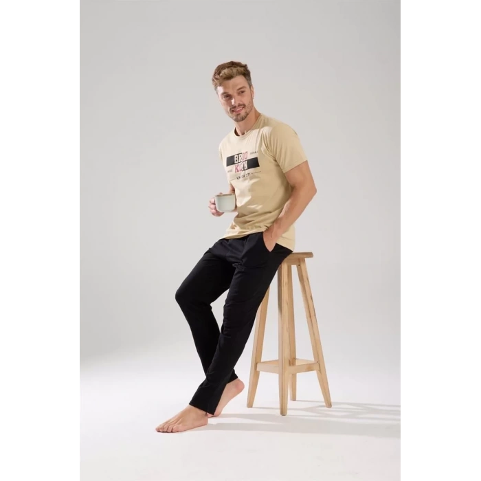 Moda Erkek Ten Rengi Kısa Kol Pijama Takımı