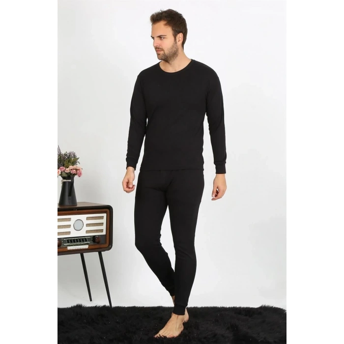 Moda Erkek Termal Kışlık Alt Üst İçlik Takım Siyah