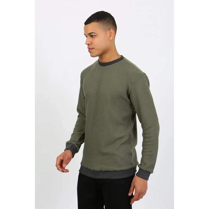 Moda Erkek Uzun Kol Manşetli Paça Penye Pijama Takımı Haki