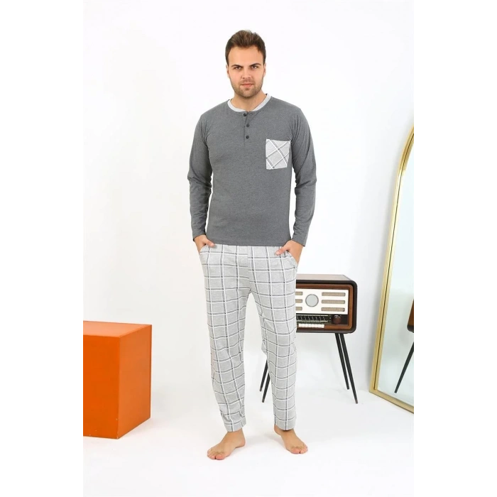 Moda Erkek Uzun Kol Penye Antrasit Pijama Takımı