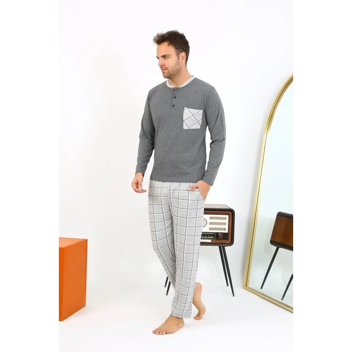 Moda Erkek Uzun Kol Penye Antrasit Pijama Takımı