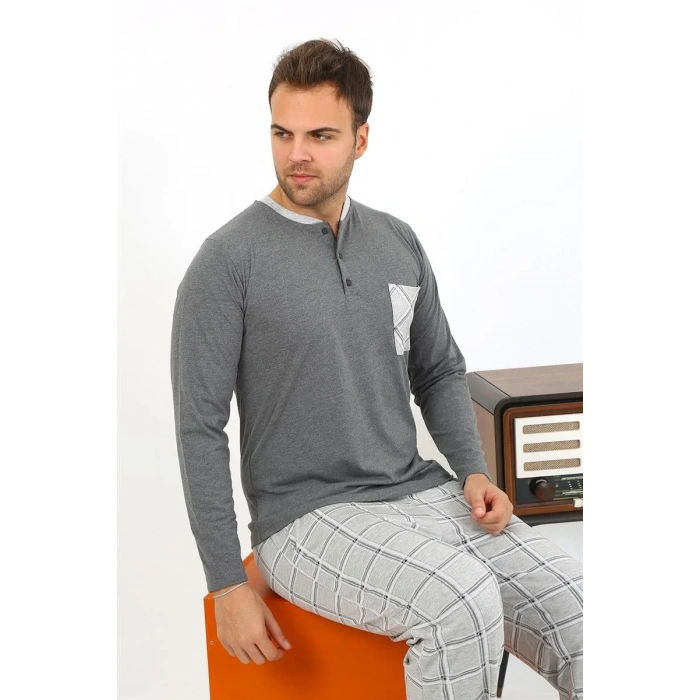Moda Erkek Uzun Kol Penye Antrasit Pijama Takımı
